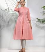 Peach solid cotton a-line kurta
