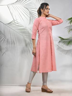 Peach solid cotton a-line kurta 2