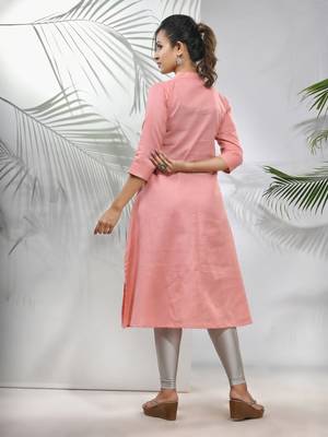 Peach solid cotton a-line kurta 3