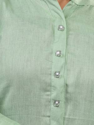 Pistachio green solid cotton a-line kurta 4