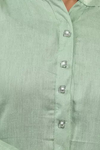 Pistachio green solid cotton a-line kurta