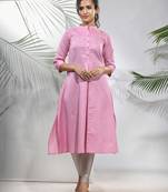 Baby pink solid cotton a-line kurta