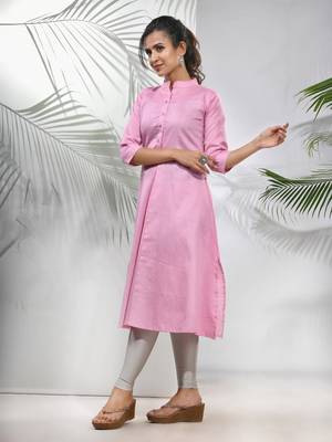 Baby pink solid cotton a-line kurta 2