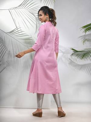 Baby pink solid cotton a-line kurta 3