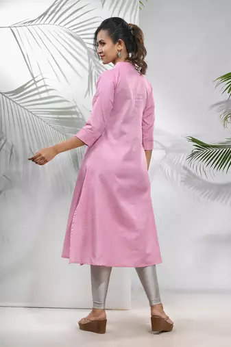 Baby pink solid cotton a-line kurta