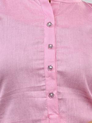 Baby pink solid cotton a-line kurta 4