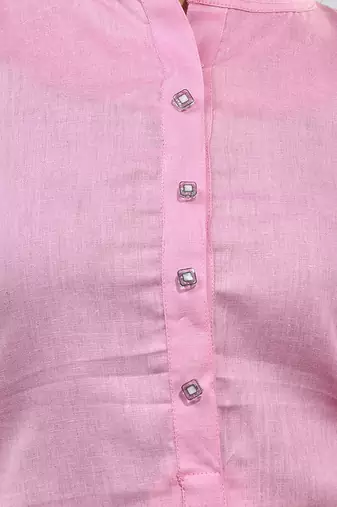 Baby pink solid cotton a-line kurta