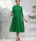 Green solid cotton a-line kurta