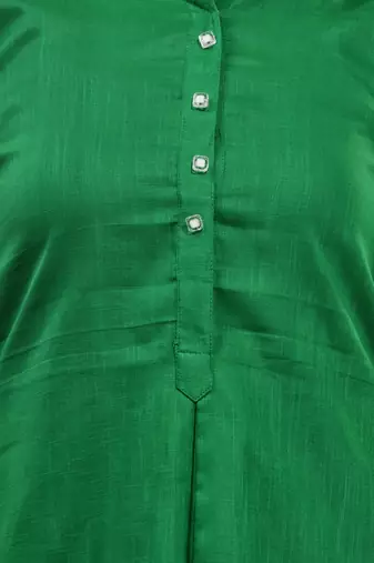 Green solid cotton a-line kurta