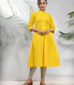 Yellow solid cotton a-line kurta