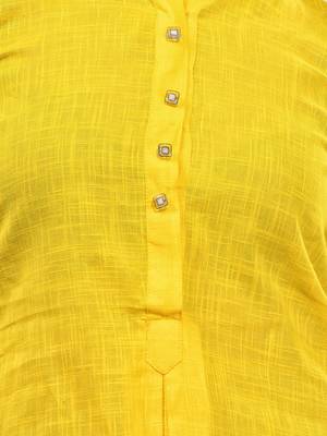 Yellow solid cotton a-line kurta 4