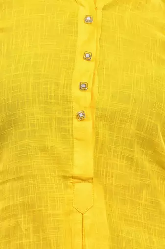 Yellow solid cotton a-line kurta
