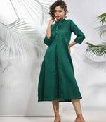 Green solid cotton a-line kurta