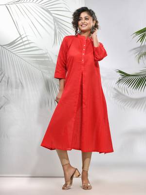 Red solid cotton a-line kurta 1