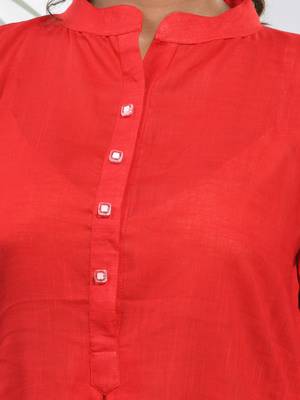 Red solid cotton a-line kurta 4