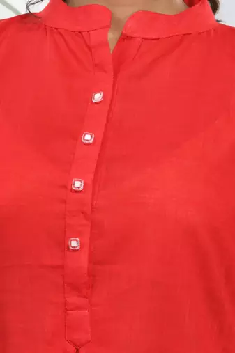Red solid cotton a-line kurta