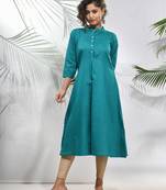 Teal solid cotton a-line kurta