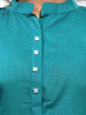 Teal solid cotton a-line kurta 4