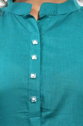 Teal solid cotton a-line kurta