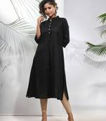 Black solid cotton a-line kurta