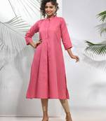 Pink solid cotton a-line kurta