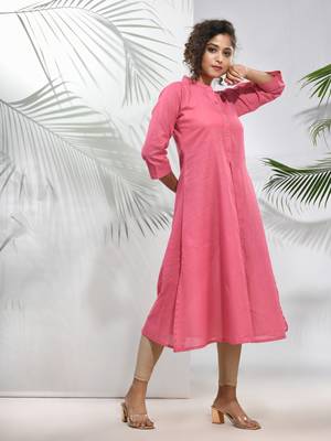 Pink solid cotton a-line kurta 2