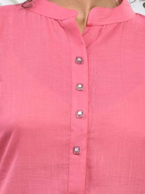 Pink solid cotton a-line kurta 4