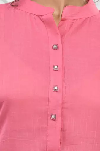 Pink solid cotton a-line kurta