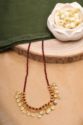 Gold Plated-Plated Necklace with Red Beads and Gold Plated Circle Motifs 3