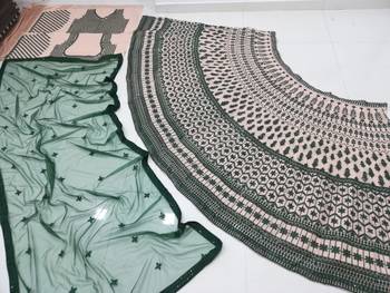 Chiku and Dark-green Dori, Sequins Embroidered georgette semi stitched Party wear lehenga choli 7