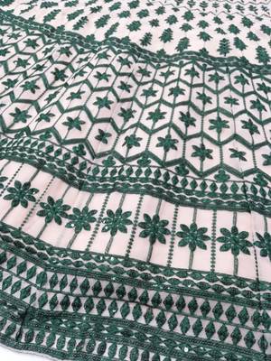 Chiku and Dark-green Dori, Sequins Embroidered georgette semi stitched Party wear lehenga choli 8