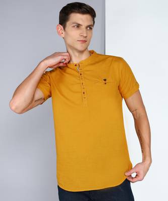 men's mustard linen cotton half sleeve  short kurta 1