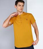 men's mustard linen cotton half sleeve  short kurta