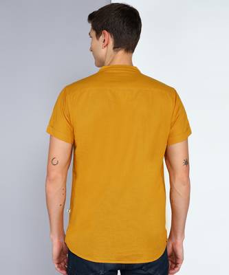 men's mustard linen cotton half sleeve  short kurta 2