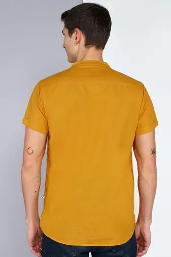 men's mustard linen cotton half sleeve  short kurta