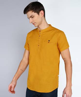men's mustard linen cotton half sleeve  short kurta 3