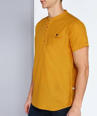 men's mustard linen cotton half sleeve  short kurta 5