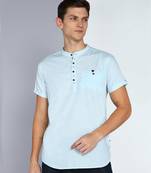 men's powder blue linen cotton half sleeve  short kurta