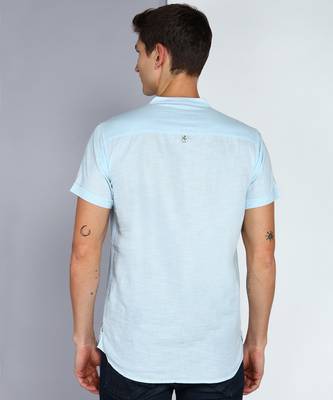 men's powder blue linen cotton half sleeve  short kurta 2