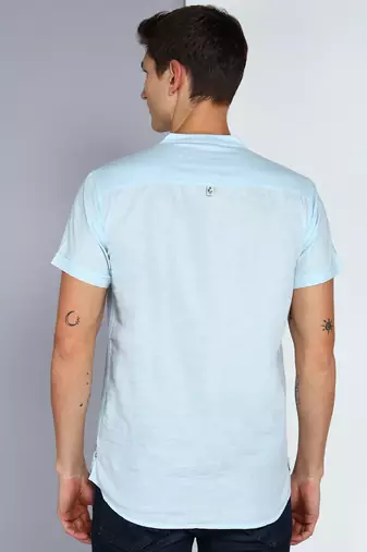 men's powder blue linen cotton half sleeve  short kurta