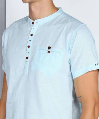 men's powder blue linen cotton half sleeve  short kurta 5