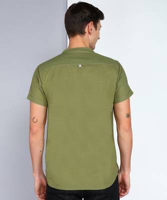 men's olive linen cotton half sleeve  short kurta 2