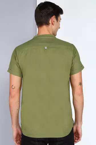 men's olive linen cotton half sleeve  short kurta
