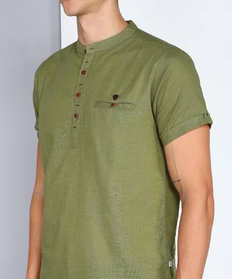 men's olive linen cotton half sleeve  short kurta 5