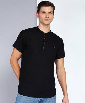 men's black  linen cotton half sleeve  short kurta 1