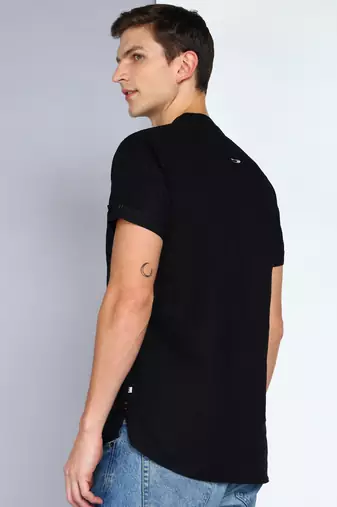 men's black  linen cotton half sleeve  short kurta