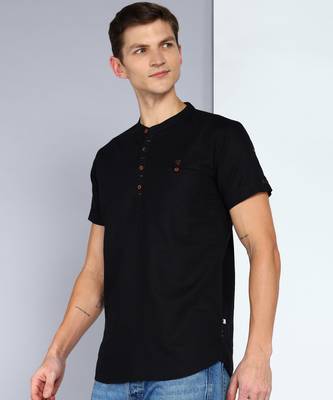 men's black  linen cotton half sleeve  short kurta 3