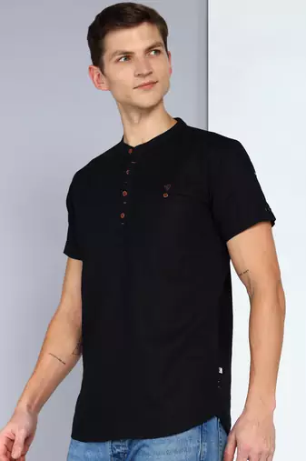 men's black  linen cotton half sleeve  short kurta