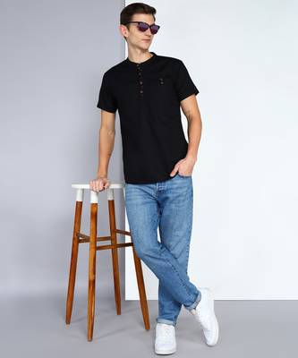 men's black  linen cotton half sleeve  short kurta 4
