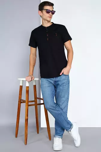 men's black  linen cotton half sleeve  short kurta